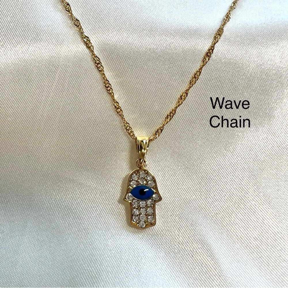 Gold Hamsa Pendant Necklace with Blue Eye by 18inch